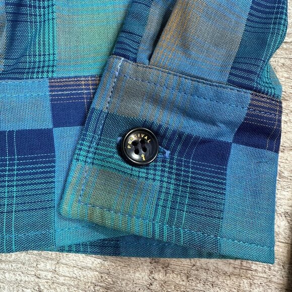 NWT Percival Razzle Check Long Sleeve Shirt Organic Cotton Blue Multi Mens Sz L - Picture 5 of 12